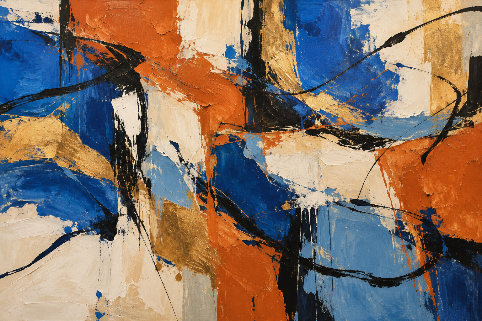Original AI-generated blue and terracotta abstract painting